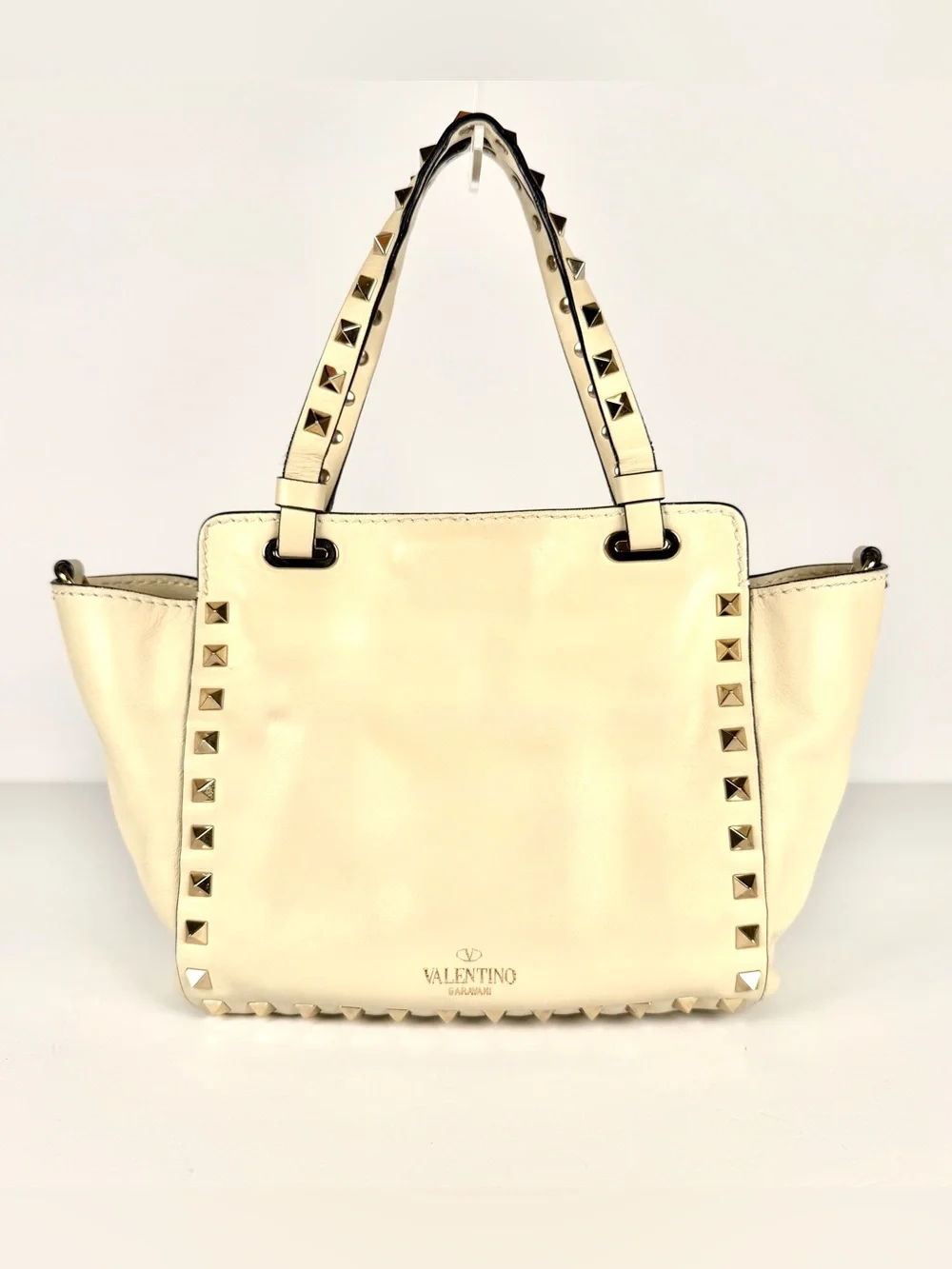 Valentino Garavani Compact Ivory Rockstud Tote Leather 2-Way Crossbody Full Set